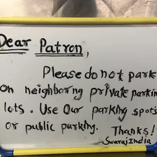 Parking instructions.