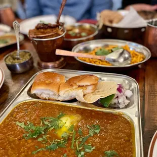 Pav bhaji, sev bhaji, vangyache Bharit
