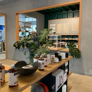 Inside. Merch and coffee bar.
