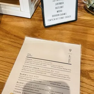 Flavor menu