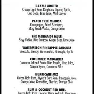 Drink menu