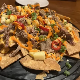 Pork nachos. Definitely shareable size Platter.