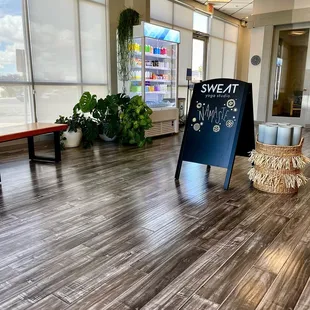 Front lobby with drink cooler.