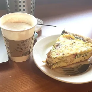 Veggie quiche and a cappuccino