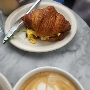 Breakfast sandwich on a croissant