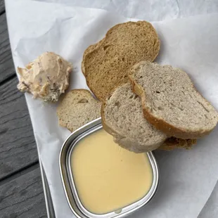 Fresh Bread Toasted with Beer Cheese and a Kimchi Cream Cheese to try