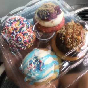 Sprinkles cupcake, strawberry cheesecake, birthday cake, peanut drumstick ice cream cupcake