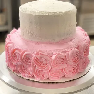a white and pink cake