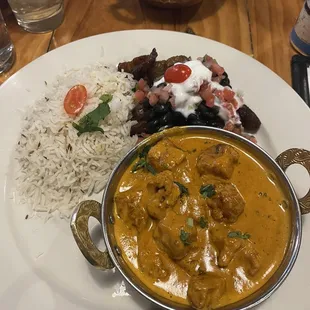 Bombay Tofu w/ plantain and black bean yogurt