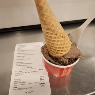 a chocolate ice cream cone in a cup