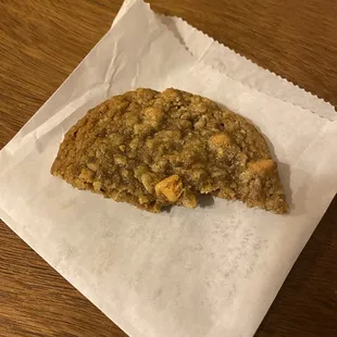 1/2 of my excellent white chocolate chip with macadamia nut cookie