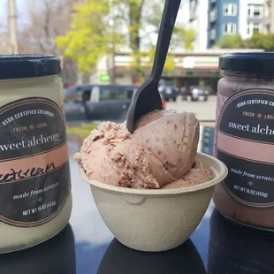 Sweet Cream pint, 6 oz scoop of seasonal Sakura, Darkside pint (4/10/22)