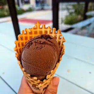 Vegan mocha in a waffle cone