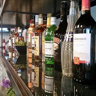 a row of liquor bottles