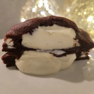 Red Velvet Cookie Stuffed w/ Vanilla Bean Cheesecake!