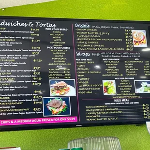 Sándwiches, tortas, wraps and bagels  Menu 2023