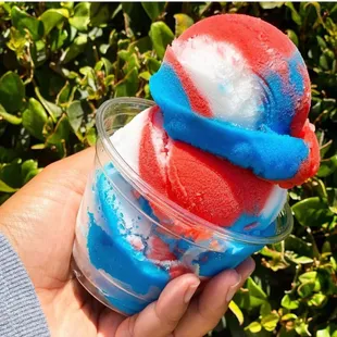 a hand holding a cup of ice cream