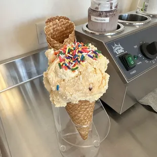 Cookie dough in a waffle cone