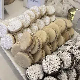 Our bakery catering a wedding with chocolate, coconut and classic Alfajores cookie pastries. We don't want to brag, but they stole the show!