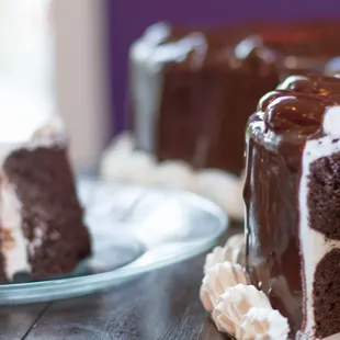 a slice of chocolate cake on a plate