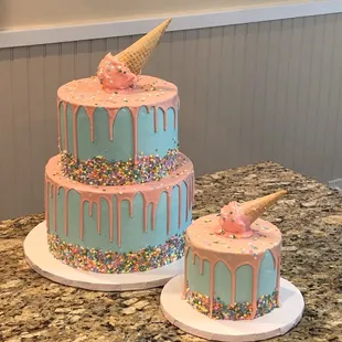 Ice cream theme first birthday cake and smash cake