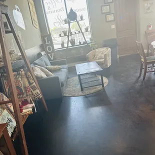 Small area to get comfy and enjoy your coffee and donut.