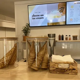 a display of ice cream cones