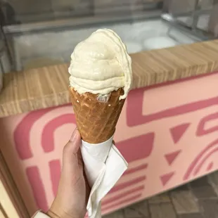 Vanilla/coconut ice cream mixed with pineapple