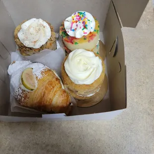 Guava croissant,  guava cake, carrot cake and mini birthday cake.