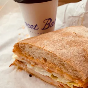 Spicy turkey sandwich on ciabatta