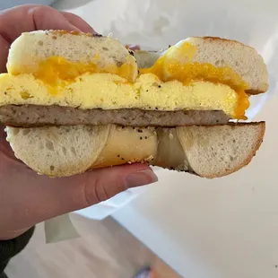Everything bagel with egg, cheddar and sausage. Really watered my crops.