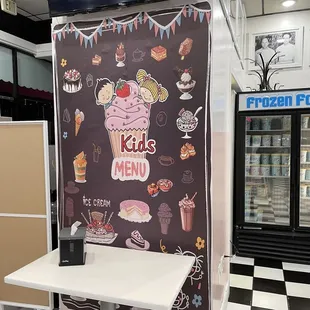 an ice cream shop with kids menu