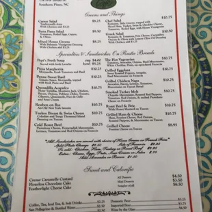the menu for sweet basil