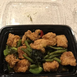Fried chicken w string beans