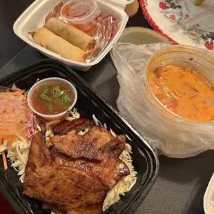 Vegetable Crispy Veggie Egg Rolls Thai Thai Style BBQ Pork Tom Kha Soup Cup