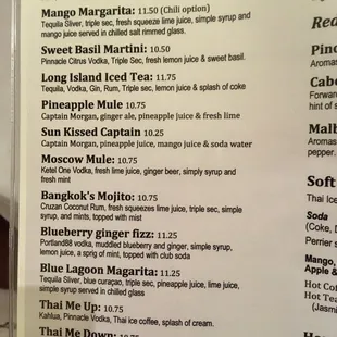 Cocktail menu