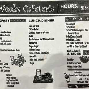 Hospital cafe menu, if you want food. The cafe is actually open 6:30AM-7:30PM, 7 days a week.