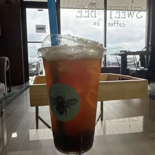 Blueberry black tea lemonade with boba