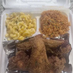 Fried Chicken, Jollof and macaroni &amp; cheese Fried Chicken w/ 2 sides meal