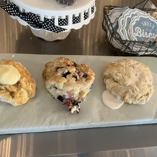 (Left-right) Cinnamon roll, lemon poppyseed, double espresso