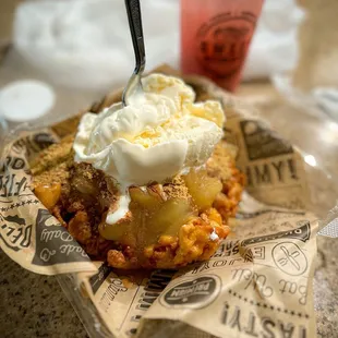 Apple Pie Funnel Cake w/ Vanilla Ice Cream