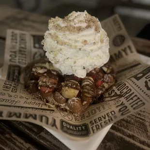 Bubble Waffle Crazy Bananas with strawberries and ice cream, THIS ONE?!?!???? Fire!!!