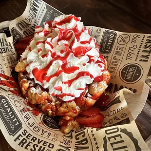 Funnel cake with strawberries