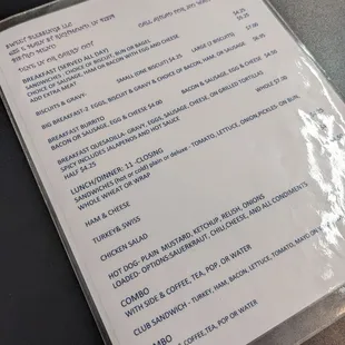 a menu for a restaurant
