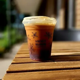 a coffee cup on a wooden table