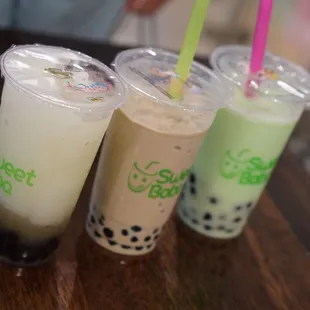 three different flavors of boba