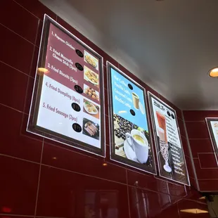 menus on a red wall