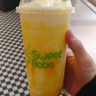 Bomb.  Peach yogurt slush made perfectly.  The syrup might have been over kill, but Damn it was good.