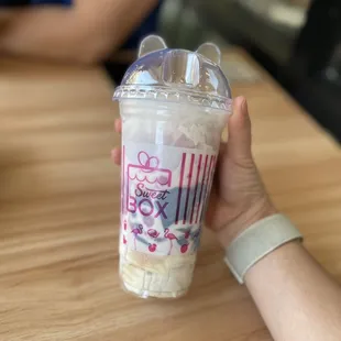 Cold tofu with crystal and chestnut boba and grass jelly