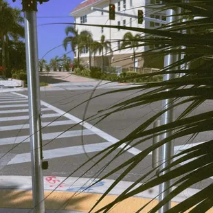 a street corner with a traffic light